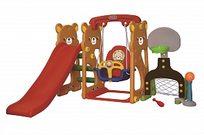 Игровая зона Мишка с качелями, горкой, футбольными воротами и баскетбольным кольцом (Gona Toys, GT-812-1)